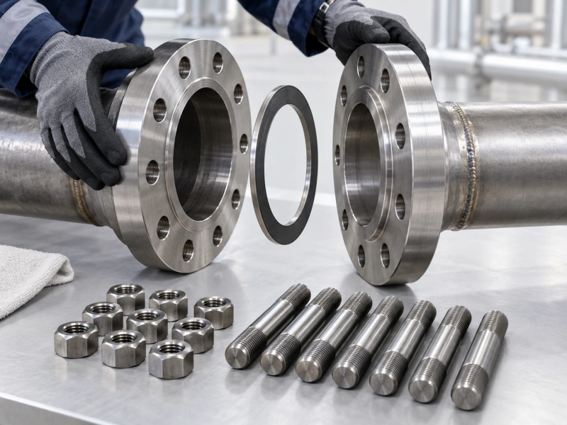 api flange gasket studs and nuts during assembly