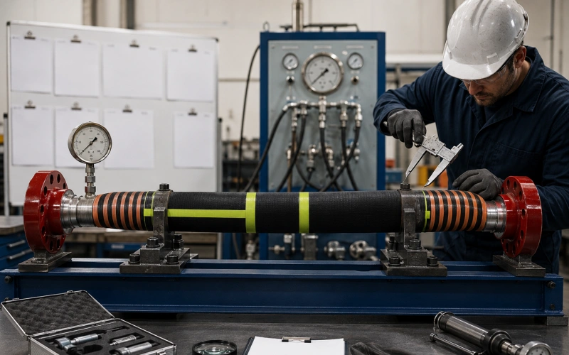acid fracturing hose inspection and pressure testing