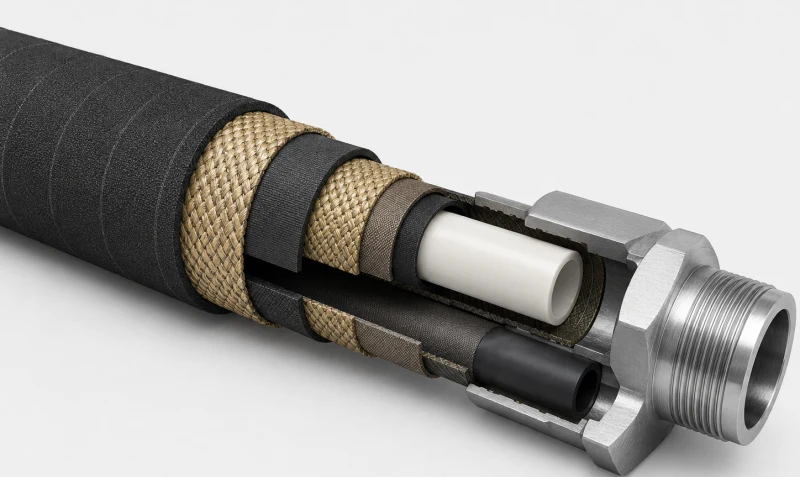 oilfield hose liner and reinforcement cutaway