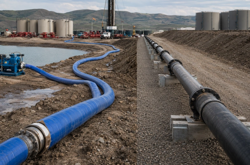 tpu frac hose vs rigid pipe for shale water transfer