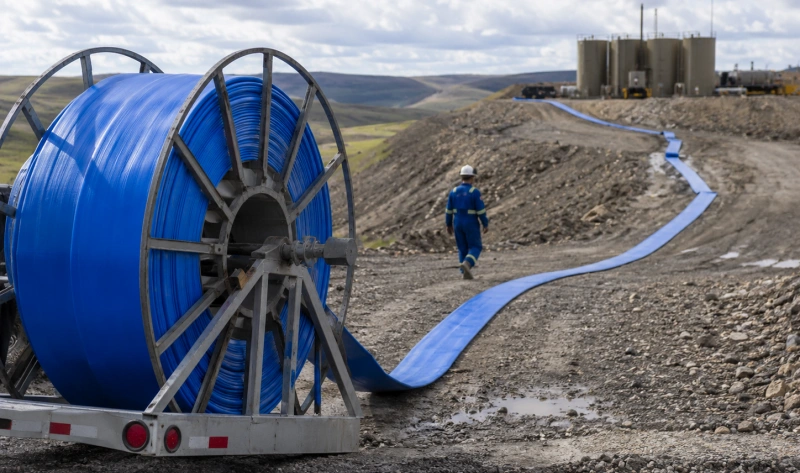 tpu layflat frac water hose deployment from reel