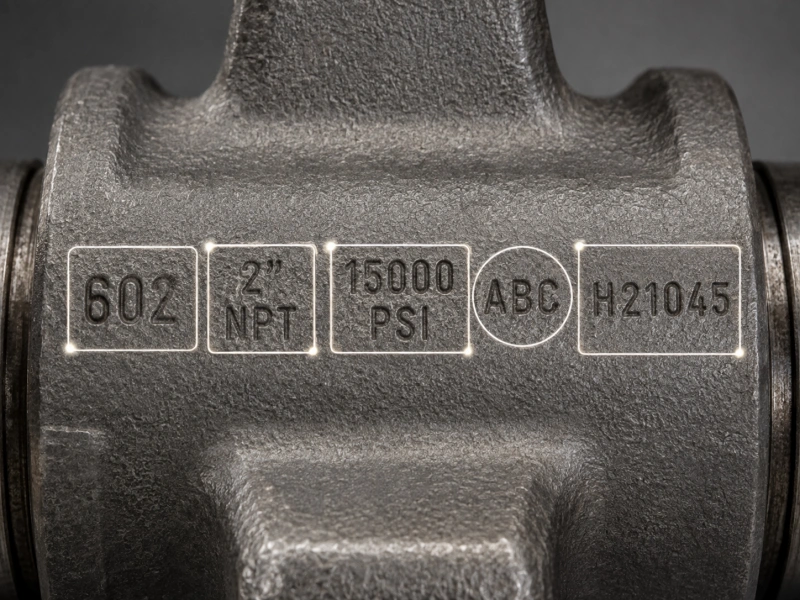 close up of hammer union figure size pressure and heat number markings