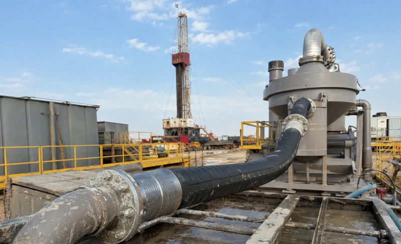 mud degasser hose installed in drilling fluid system